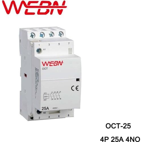 OCT-25 Series AC Household Contactor 220V/230V 50/60Hz 4P 25A 4NO Four Normal Open Contact Din Rail Contactor