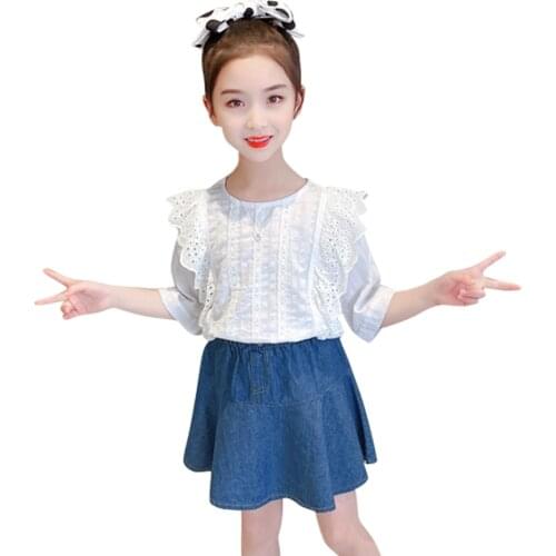 Clothes For Girls Lace Tshirt + Skirt Clothes For Girls Summer Girl Set Casual Style Childrens Clothing 6 8 10 12 14