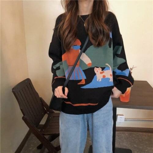 Autumn Pullover Women Sweaters 202 Loose Print Sweater Long Sleeve Pullover Knitted Sweater Plus Size Womens Jumper