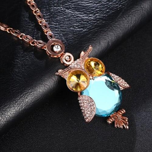 FnSn Owl Pendants Necklace Women Trendy Crystal Zinc Alloy Rose Gold Color Link Chain Choker Necklaces Animal Jewelry Gift hot
