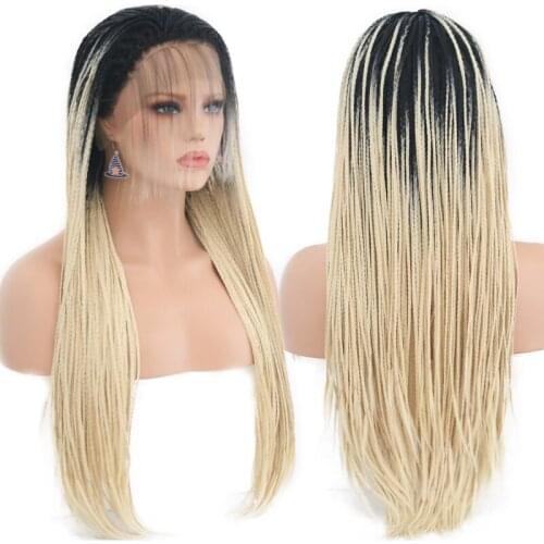 Charisma Ombre Blonde Wig Natural Hairline Synthetic Lace Front Wig with Baby Hair Box Braided Wigs for Women 180 Density