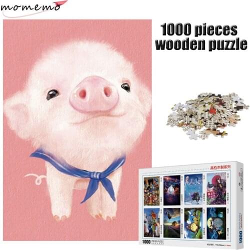 MOMEMO Cute Pink Pig Puzzle 1000 Pieces Wooden Puzzle Adult Puzzle 1000 Pieces Puzzles Children Educational Toy Christmas Gift