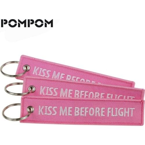 POMPOM 3PCS/LOT KISS ME BEFORE FLIGHT Keychains Aviation Gifts for Pilot Stitch Pink OEM keychian keyring Key Tags llaveros lote