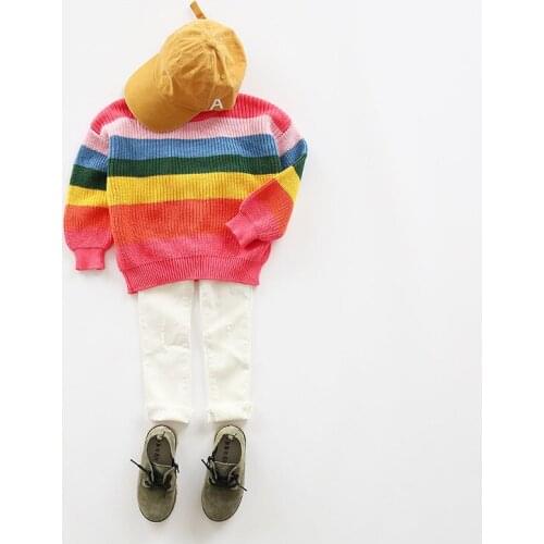 Rainbow Girls Sweater Children Knitwear Autumn Winter Fashion 2018 Baby Girl Clothes Outerwear Kids Pullover Tops Girls Sweater