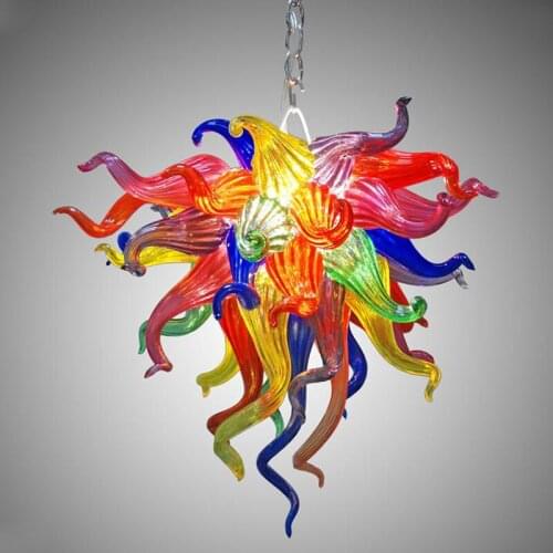 Multicolor Flower Art Chandeliers Lamp Store Dining Room Decor LED Bulbs 20 Inches Hand Blow Glass Chain Pendant Light Fixture