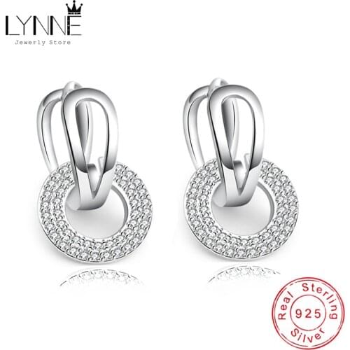 New Fashion Round&Square AAA Zircon Pendant Hoop Earrings 925 Sterling Silver Fine Rhinestones Drop Women Gift Jewelry Eardrop