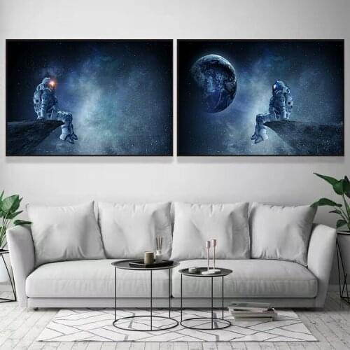 Modern Space Astronaut Art Lonely Astronaut Sitting In Space Canvas Painting Posters and Bedroom Decoration Hanging Paintings
