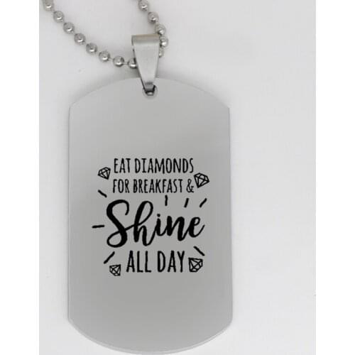 Ufine jewelry life motto pendant army card Eat good for breakfast shine all day stainless steel customed necklace N4106