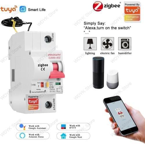 Tuya zigbee 1P Smart circuit breaker remote control no distance limit compatible Alexa echo google Assistant for Smart Home