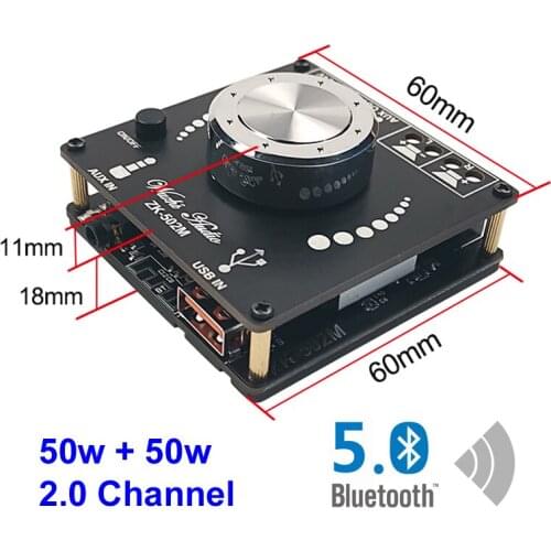 2*50W Power Amplifier Bluetooth 5.0 Digital Audio Class D 10W~100W 2.0 Channel HiFi Stereo Mini USB Music Sound Card AMP