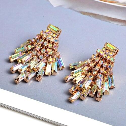 Wholesale New Fashion Colorful Rhinestone Dangle Drop Earrings Hanging Crystals Chain Tassels Fine Jewelry Accessories For Women