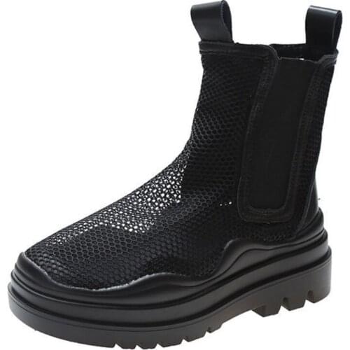 Krasovki Hollow Out Mesh Summer Ankle Boots 8cm for Women Breathable Zipper Lace Up Casual Shoes Woman Low Heels Short Booties