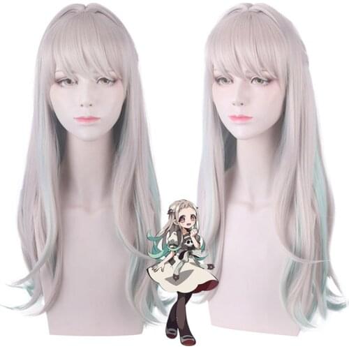 80cm Anime Toilet-bound Hanako-kun Cosplay Yahiro Nene Women Long Wig Role Playing Wigs Halloween Cosplay Powder Gray Mixed Cyan