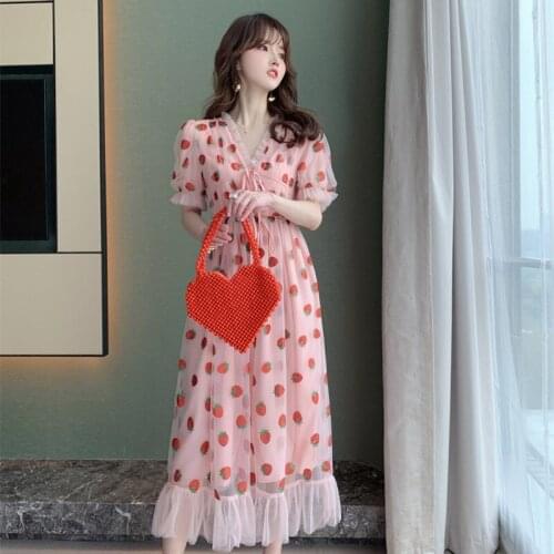 High Quality Women Short Sleeve V Neck Elegant Maxi Dresses Vintage Bandage Dress Spring Sexy Party Office Mesh Print Dresses