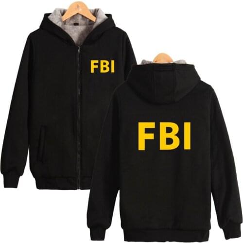 Winter Fashion Zipper Men women Hoodies jacket FBI Printed Long Sleeve Thicker Fleece zip up unisex Hoodie Sweatshirts coat Tops