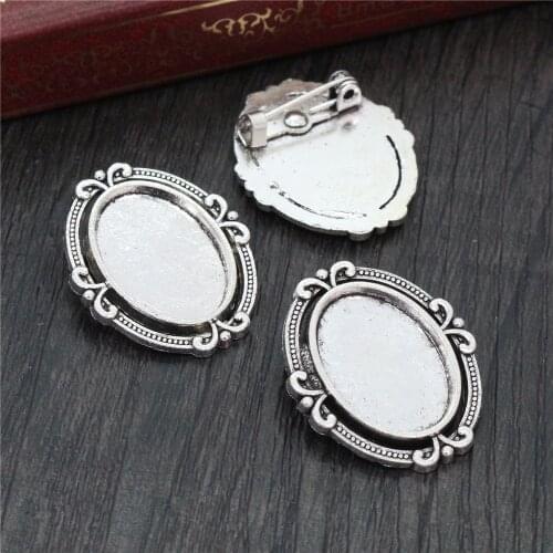 10pcs 13x18mm Inner Size Antique Silver Plated Brooch Simple Cameo Base Setting Charms Pendant necklace findings (D4-40)