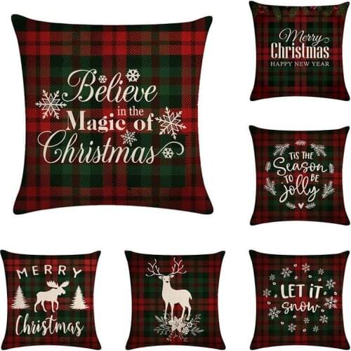 45*45cm Black Red Plaid Christmas snowflake print Cushion Cover Linen Throw Pillow Car Home Decoration Decorative PillowcaseT435