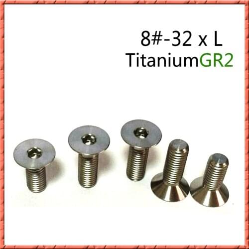 50pcs/lot 8#-32*L American Pure titanium Hexagon socket head cap screws Titanium alloy flat head screw ANSI/ASME B 18.3