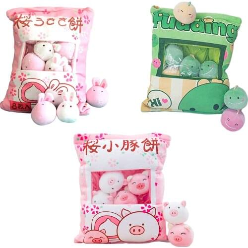 A Bag Of 8 Pcs Mini Dinosaur Plush Toy Creative Throw Pillow Stuffed Animal Rabbit Pudding Doll Toy For Kids Girl Birthday