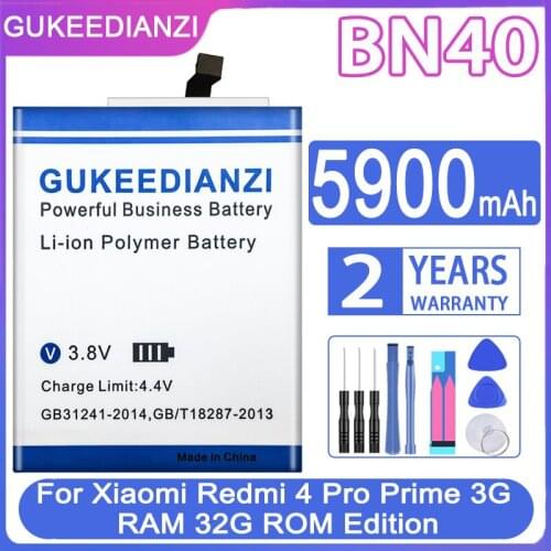 BN40 5900mAh Big Power Battery For Xiaomi Redmi 4 Pro / Redmi 4 Prime 3G RAM 32G ROM High Capacity Replacement Batteries+ tool