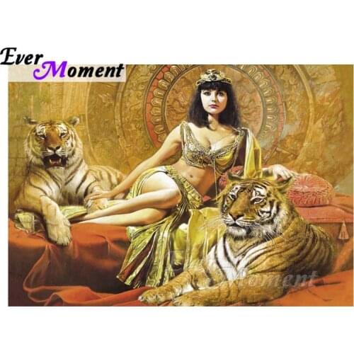 Ever Moment DIY Diamond Painting Cross Stitch Egypt Girl and Tiger Mosaic Full Square Drills Rhinestone Home Decoration ASF1173