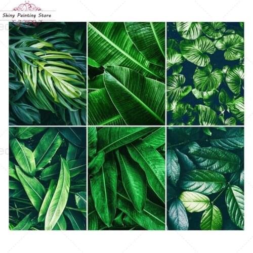 DIY Diamond Painting Green Leaves Plant Diamond Embroidery Full Square Round Drill Mosaic Picture Of Rhinestone Cross Stitch Kit