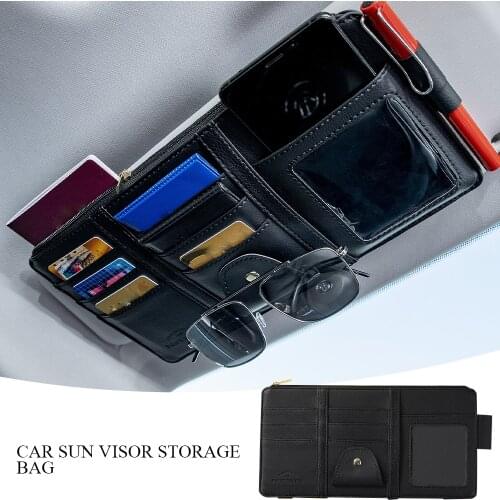 PU Leather Car Auto Sun Visor Point Pocket Organizer Bag Card Glasses Storage Holder Car-styling IC Card Holder Sunshade Bag