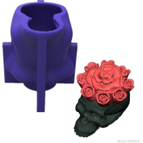 FreeShip 3D Rose Skull Candle Epoxy Resin Mold Plaster Soap Silicone Mould DIY Crafts Home Ornaments Casting Tool au9 wholesales