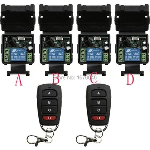 Hot Sales DC 12V 10A 1CH 315MHz/433MHZ Wireless RF Remote Control Switch 2*Transmitter+ 4*Receiver lamp/ window/Garage Doors