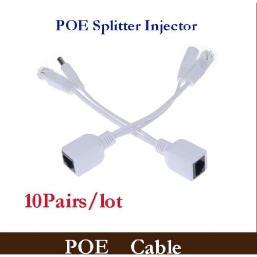 10Pairs/lot Power Over Ethernet Passive PoE Injector Splitter Adapter Cable Kit New white POE cable POE splitter