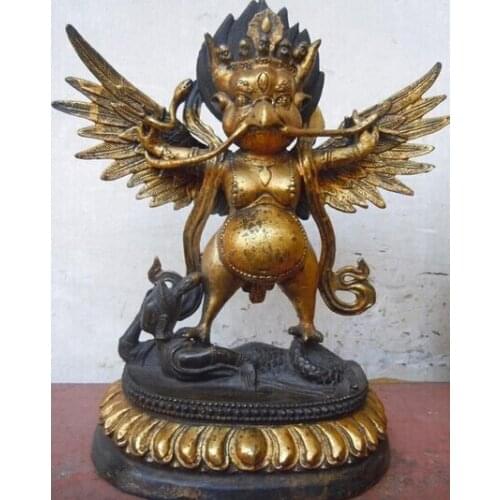 Fast shipping 12" Chinese fine bronze gild carved snake redpoll buddha statues