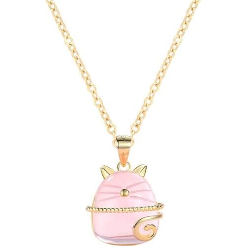 PRC12 S925 sterling silver cat cat necklace female pink crystal lucky cat pendant temperament simple clavicle chain female