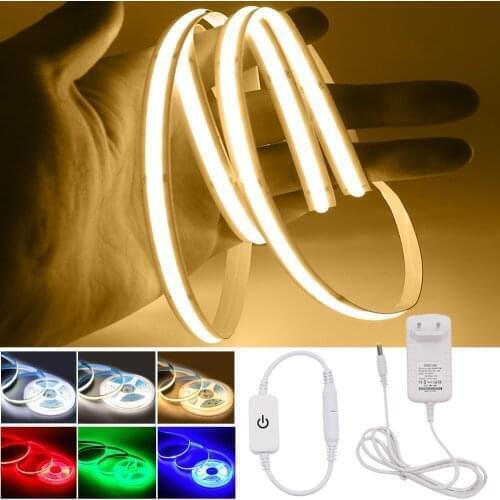 DC12V COB LED Strip with Dimmer 320 384 528 LEDs High Density Linear Light Rope Flexible FOB LED Ribbon Tape 3000K 4000K 6000K