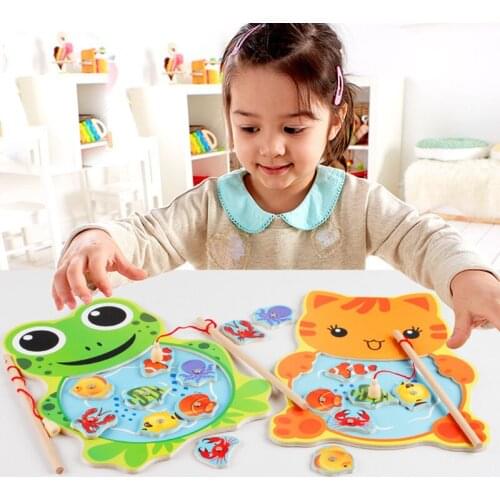 Wooden Magnetic Ocean Fishing Toy Game & Jigsaw Puzzle Board Juguetes Fish Magnet Toy Educational Outdoor Fun For Child Gift