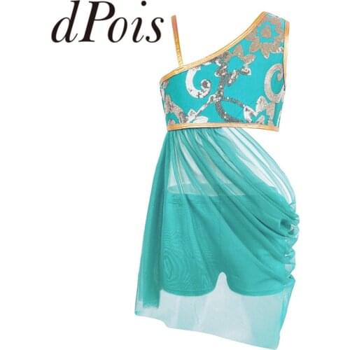 Kids Girls Floral Sequins Drap Skirt with Bottoms Stage Performance Dress Childs Elegant Lyrical Dance Costumes 2PCS Dancewear