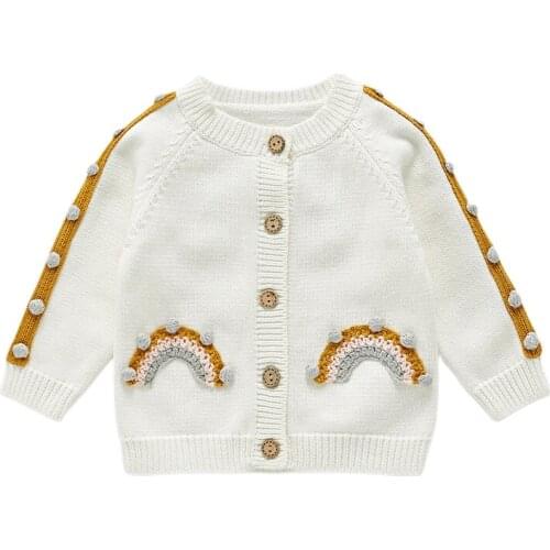 Baby Knitted Cardigan with Rainbow Pattern Single-breasted Fur Ball Kids Sweaters 2021 Autumn Winter Clothing For 6M-3Y Children
