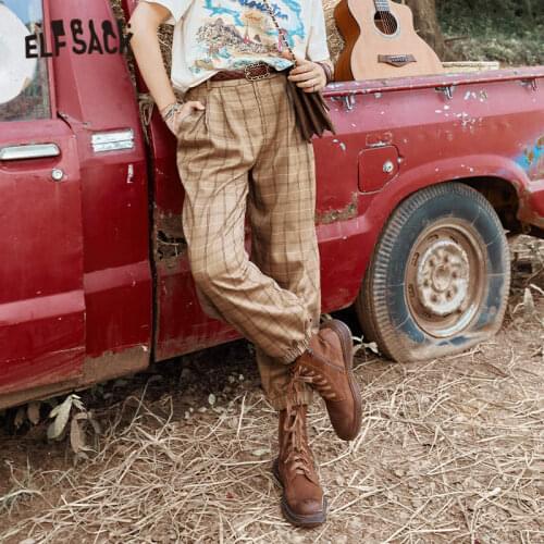 ELFSACK Plaid British High Waist Straight Casual Women Pants 2021 Autumn Minimalist Korean Ladies Daily Basic Preppy Trouser