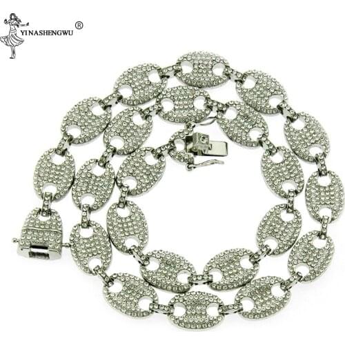 Hip Hop Iced Out CZ Multi-Colors Coffee Bean Pig Nose Alloy Rhinestone Necklace Charm Link Chain Men Necklaces Collares Jewelry