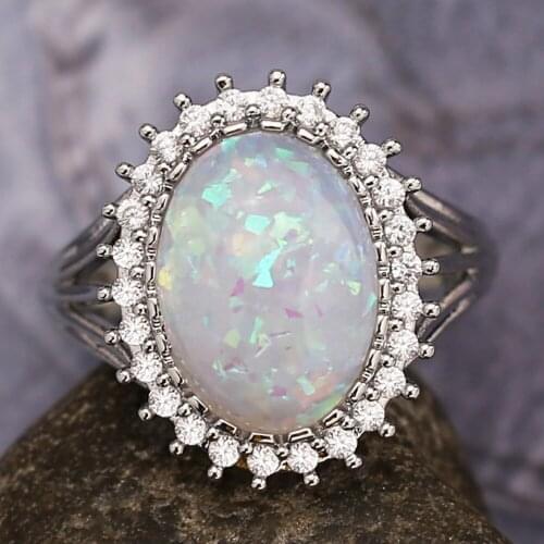 JK Classic Noble Ring Oval Artificial Opal Ring For Women Elegant Engagement Ring With Micro Paved Jellyfish Shaped Ring