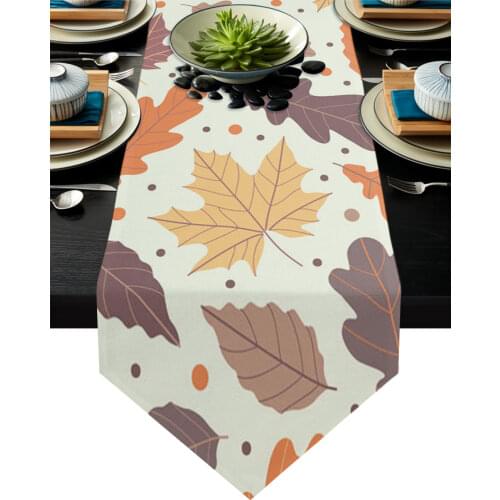 Maple Leaf Dots Autumn Art Table Runner Modern Table Flag Home Party Country Wedding Decoration Tablecloth Table Runners