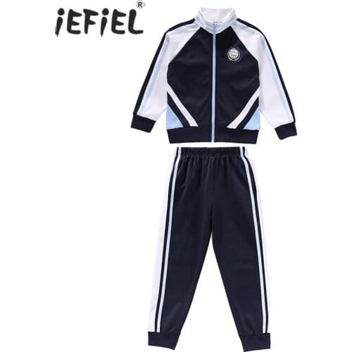 2Pcs Kids Boys Girls Classic Clothing Set Autumn Long Sleeves Kid Badge Applique Coat and Pants School Uniform Clothes Set 4-12T