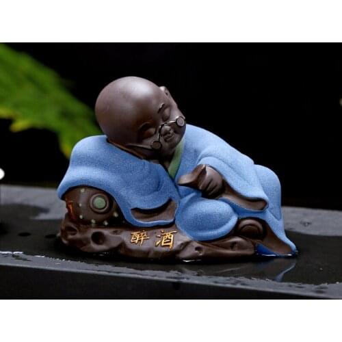 Creative Purple Sand Tea Ornaments Supportable Little Monk Poetry Wine Scented Tea Cute Buddha Boutique Decoration zen decor