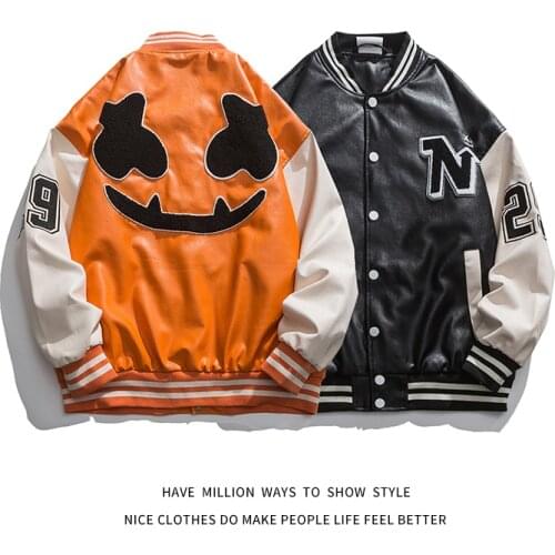 New Arrival Autumn And Spring PU leather Embroid Motorcycle Mens Bomber Jacket Stadium Unisex Womens Varsity Letterman Coat