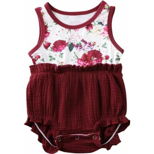 Summer Newborn Kid Baby Girls Floral Sleeveless Bodysuit Jumpsuit Patchwork Sunsuit Clothes
