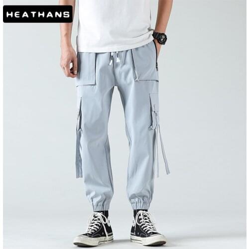 Mens Cargo Pants Mens Korean Youth Black Casual Pants Male Loose Long Mulit Pocket Ankle Length Beam Trousers Plus Size M-5XL