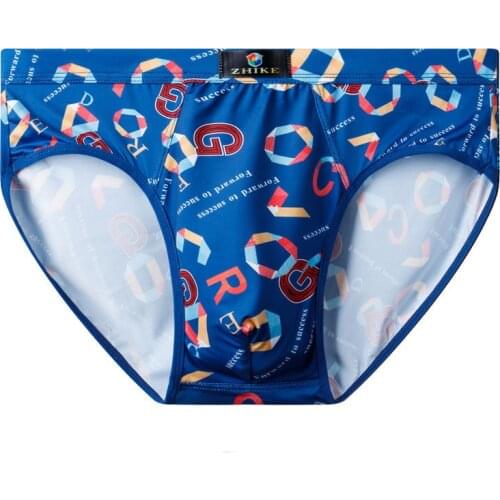 TJ-TianJun Mens Ice Silk Printed Briefs Mid Waist Light Thin Soft Breathble Simple Fashion Boy Underpants Summer Underwear New