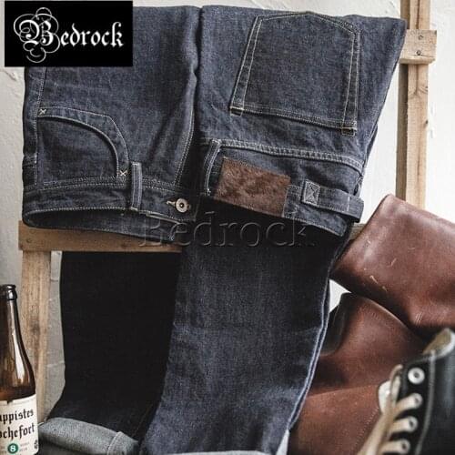 Bedrock Paris Buckle Vintage 14.8oz washed Raw Denim Jeans for men Horse Fur Brand indigo Straight Jeans Edition High Slim Jeans