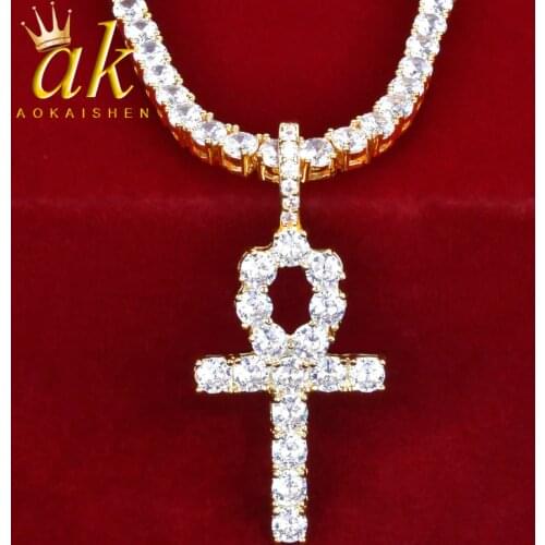 Cross Pendant & Necklace Cubic Zircon Gold Color For Men Hip hop Jewelry Key
