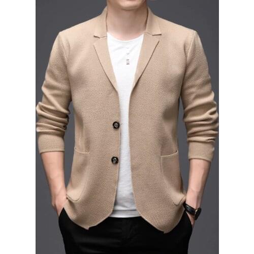 New Arrival 2020 Autumn Mens Clothing Oversize Knitted Black Blazers Mens Khaki Cardigan For Mens Vintage Stylish Knitted Jacket