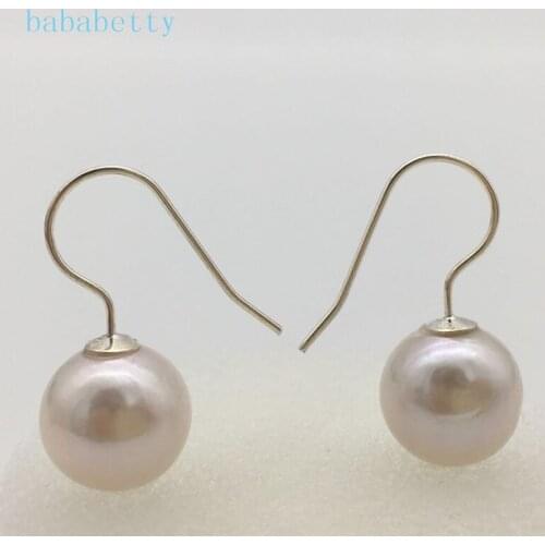 New natural freshwater white AAA11-12MM Baroque pearl Tibetan silver hook earrings